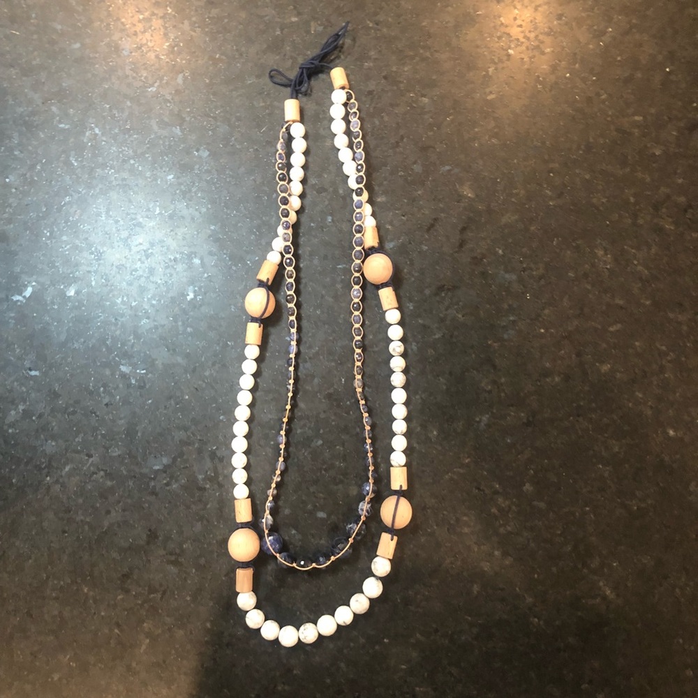 Double strand wood and bead necklace